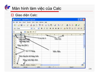134
Màn hình làm việc của Calc
o Giao diện Calc:
 