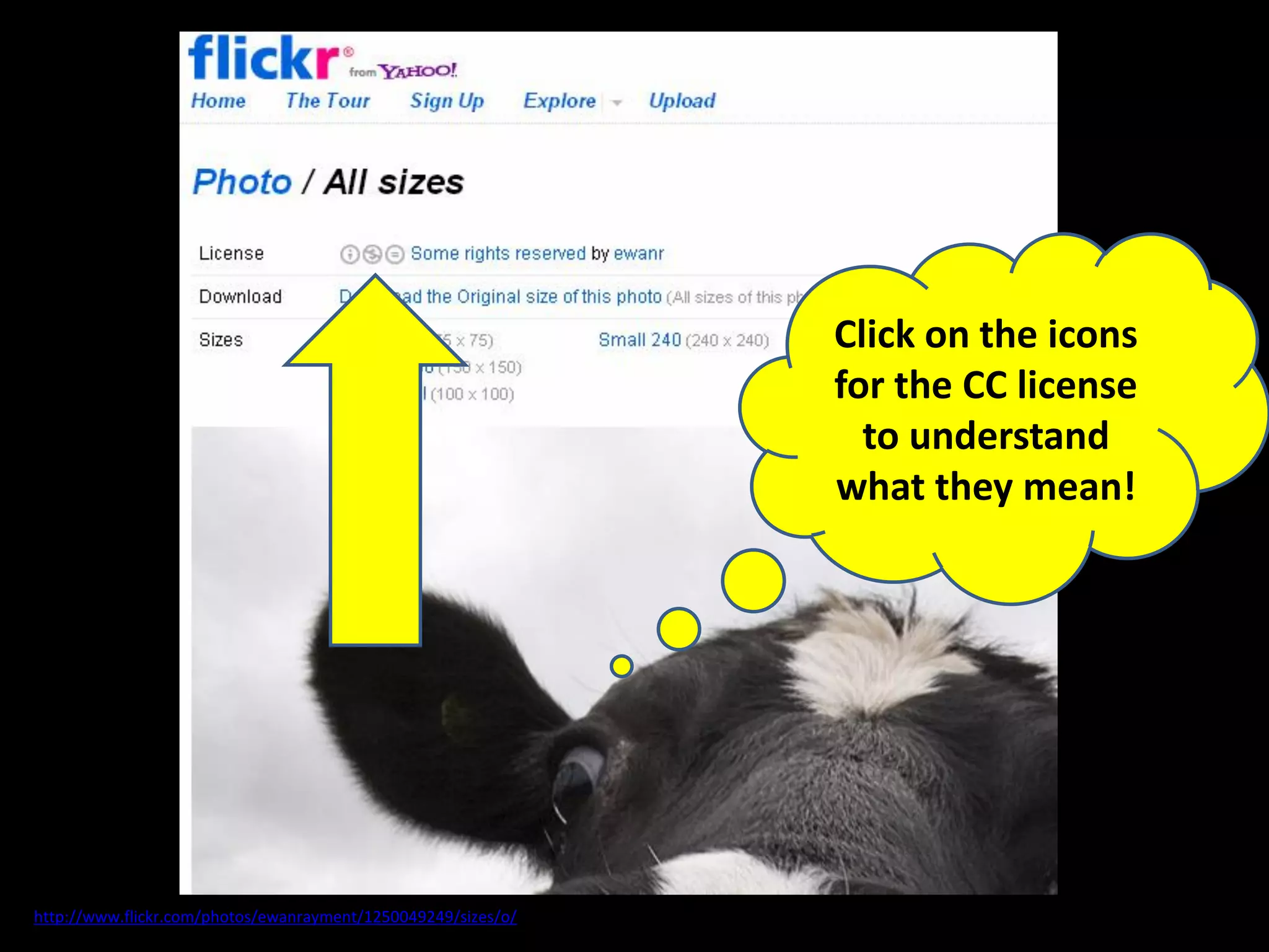 Click on the icons
                                                               for the CC license
                                                                 to understand
                                                               what they mean!




CC image from
http://www.flickr.com/photos/ewanrayment/1250049249/sizes/o/
 