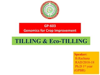 TILLING & Eco-TILLING
Speaker:
B.Rachana
RAD/2018-18
Ph.D 1st year
(GPBR)
GP-603
Genomics for Crop Improvement
 