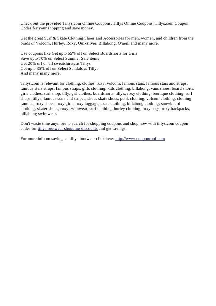 Printable coupon for tilly's