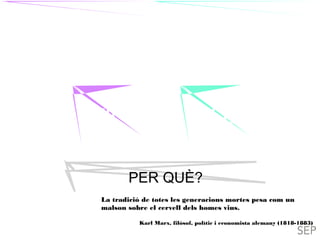 TIL TILC
TIL TILC
PER QUÈ?
La tradició de totes les generacions mortes pesa com un
malson sobre el cervell dels homes vius.
Karl Marx, filòsof, polític i economista alemany (1818-1883)
 