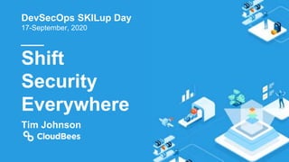 Shift
Security
Everywhere
DevSecOps SKILup Day
17-September, 2020
Tim Johnson
 
