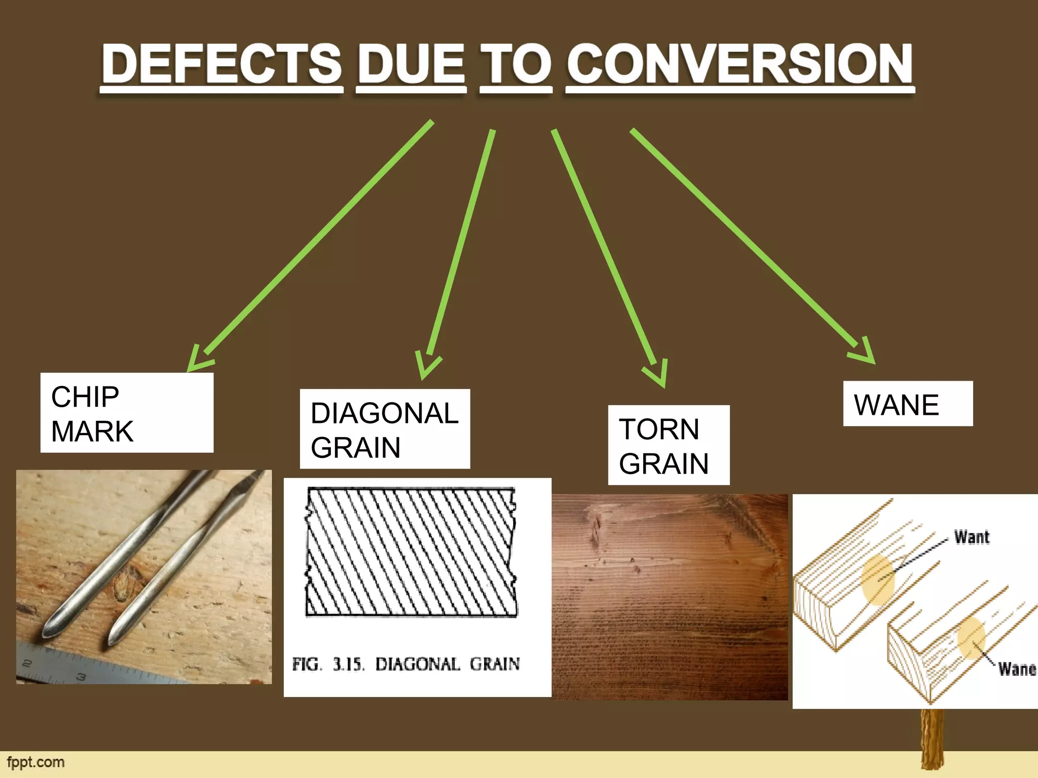 CHIP
MARK
DIAGONAL
GRAIN
TORN
GRAIN
WANE
 