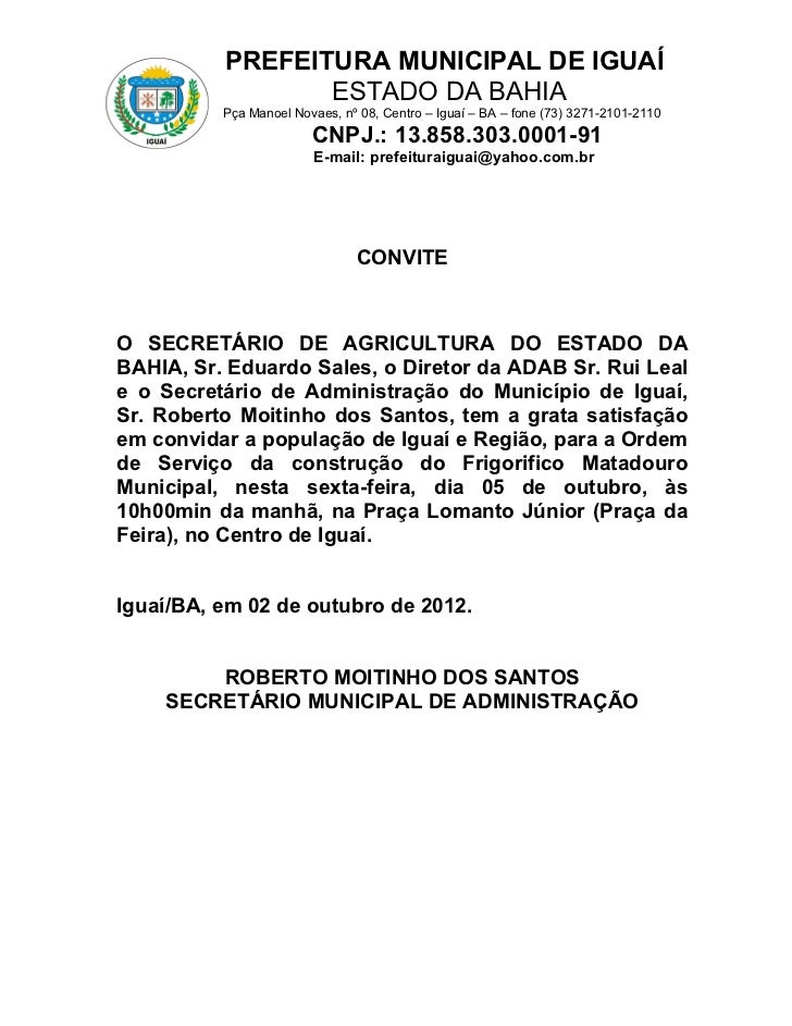 Timbre oficial. prefeito. convite