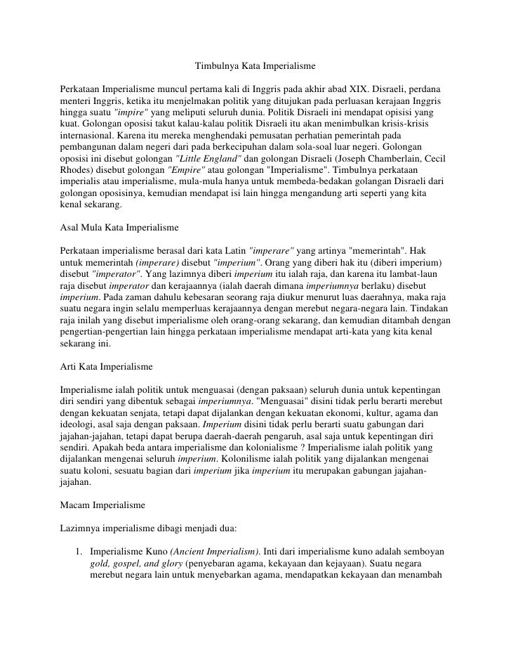 Timbulnya Kata Imperialisme