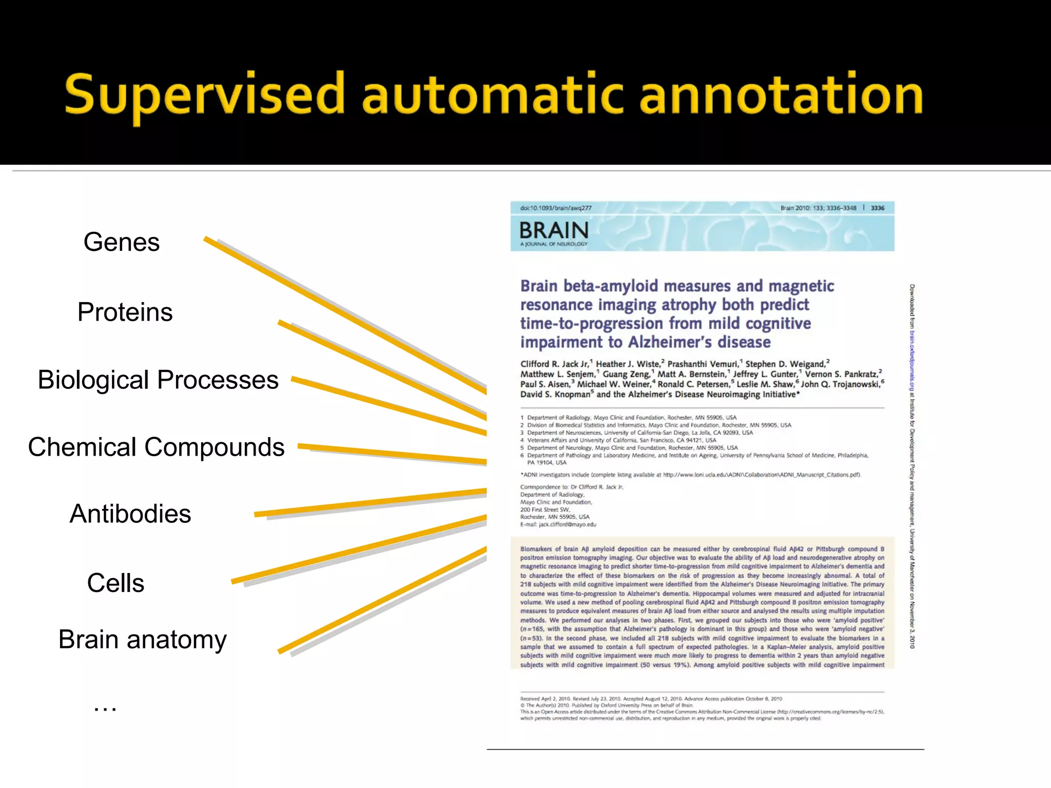 Genes Proteins Biological Processes Chemical Compounds Antibodies Cells Brain anatomy … 