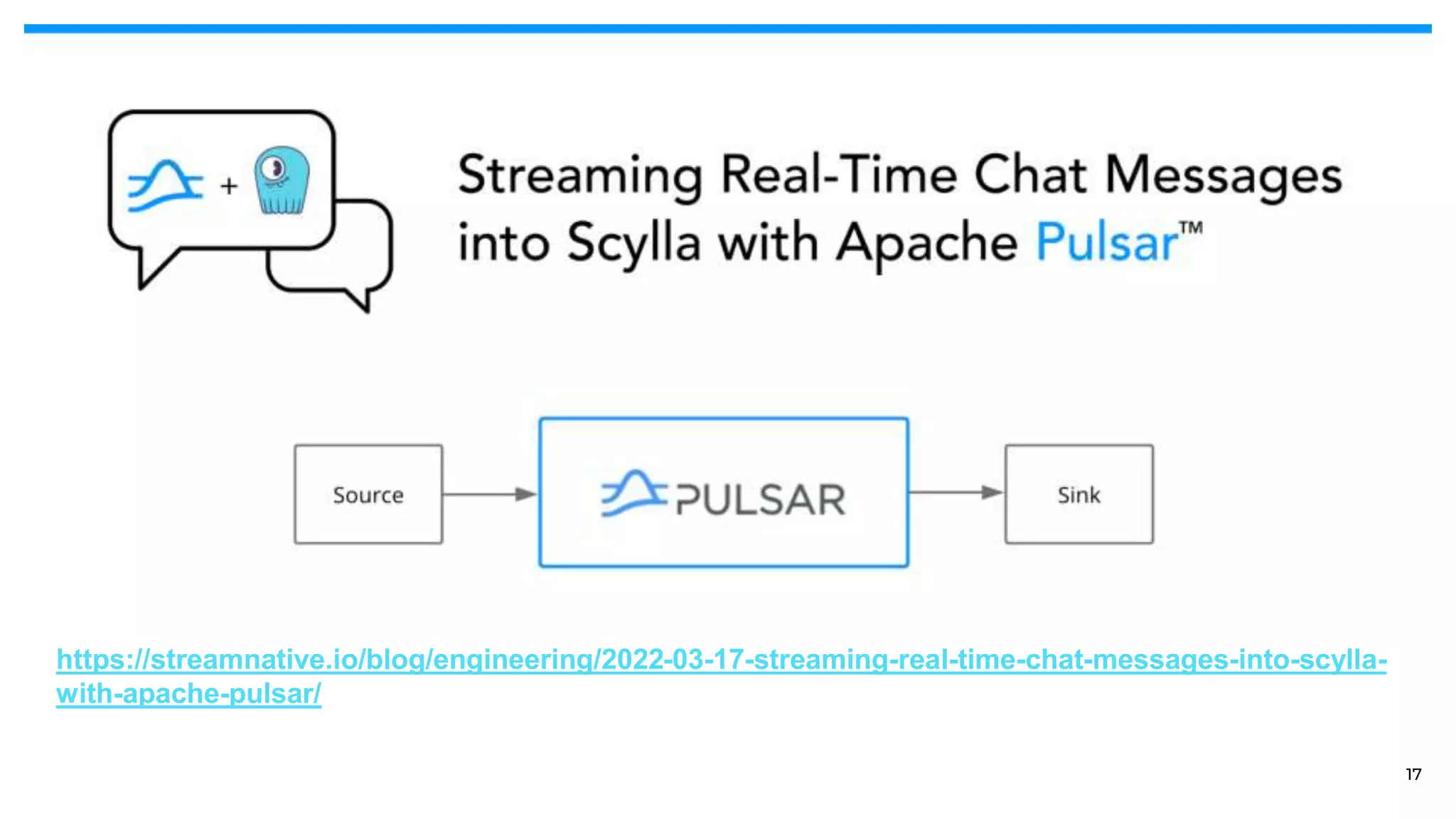 https://streamnative.io/blog/engineering/2022-03-17-streaming-real-time-chat-messages-into-scylla- with-apache-pulsar/ 17 