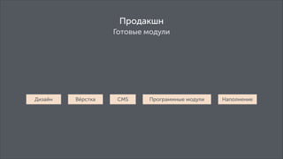 Продакшн
Готовые модули

Дизайн

Вёрстка

CMS

Программные модули

Наполнение

 