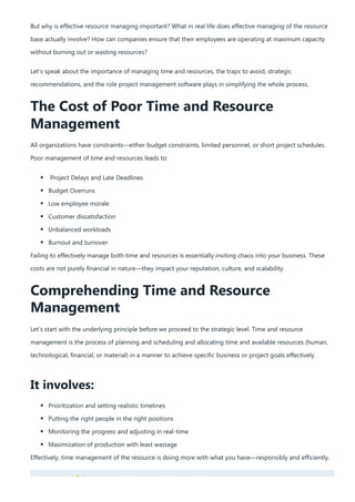 Time Vs Resource Time and Resource Management: Why Is It Crucial Today? | PDF