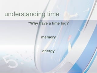 time understanding time “ Why have a time log? memory energy 