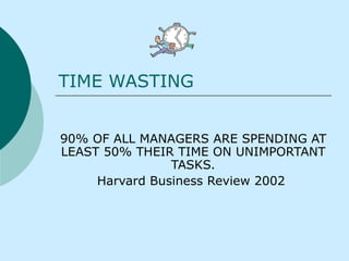TIME WASTING 90% OF ALL MANAGERS ARE SPENDING AT LEAST 50% THEIR TIME ON UNIMPORTANT TASKS. Harvard Business Review 2002  