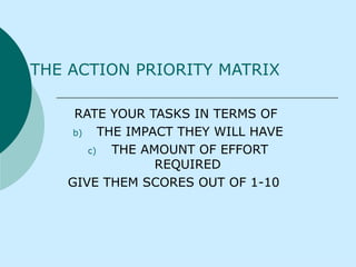 THE ACTION PRIORITY MATRIX ,[object Object],[object Object],[object Object],[object Object]