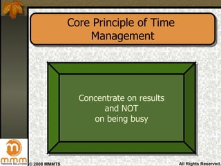 Core Principle of Time  Management Concentrate on results and NOT  on being busy 