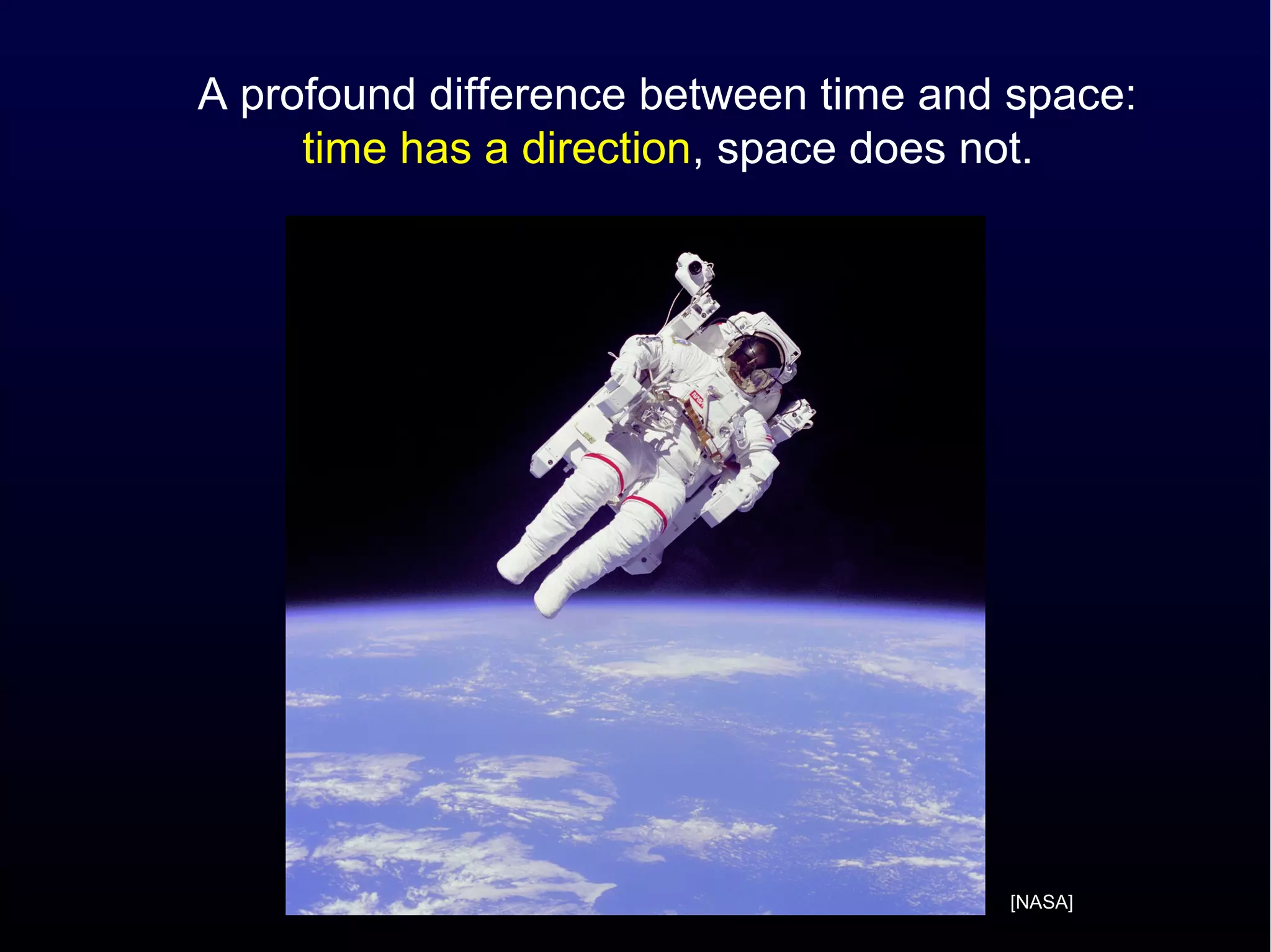 A profound difference between time and space:
     time has a direction, space does not.




                                      [NASA]
 