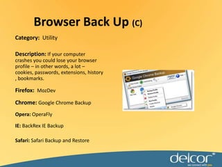 Community Walk (D)Category:  Online MapsDescription: The ability to show photos, add comments, display interactive media, hide and show categories of locations, explore hundreds of fantastic maps of anything and everything, and so much more.Applications: Event mapsSite: www.communitywalk.com 