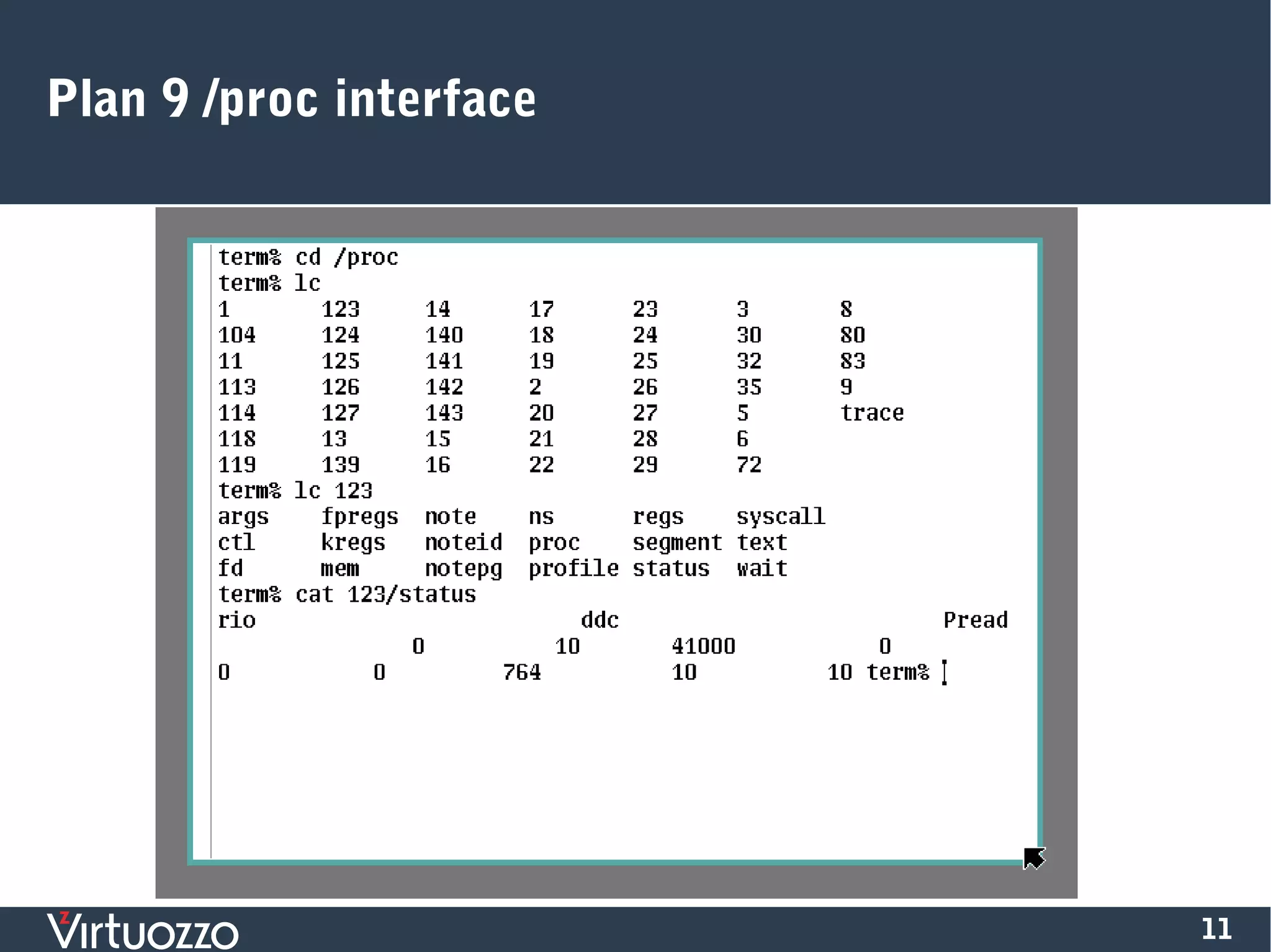 11
Plan 9 /proc interface
 