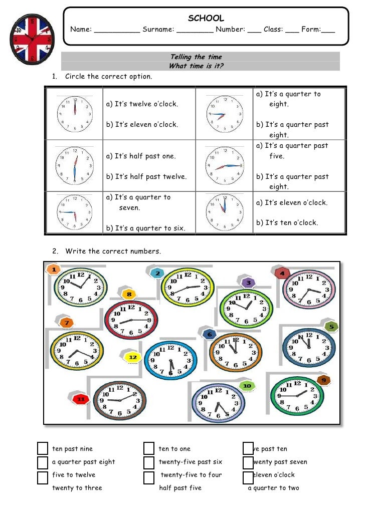 telling the time worksheet