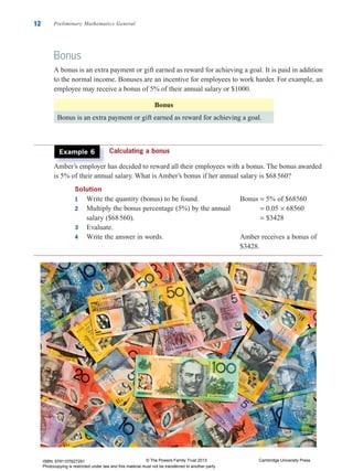 Income Bonus Math Examples Time and money | PDF