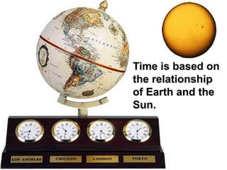 Time is based on
the relationship
of Earth and the
Sun.
 