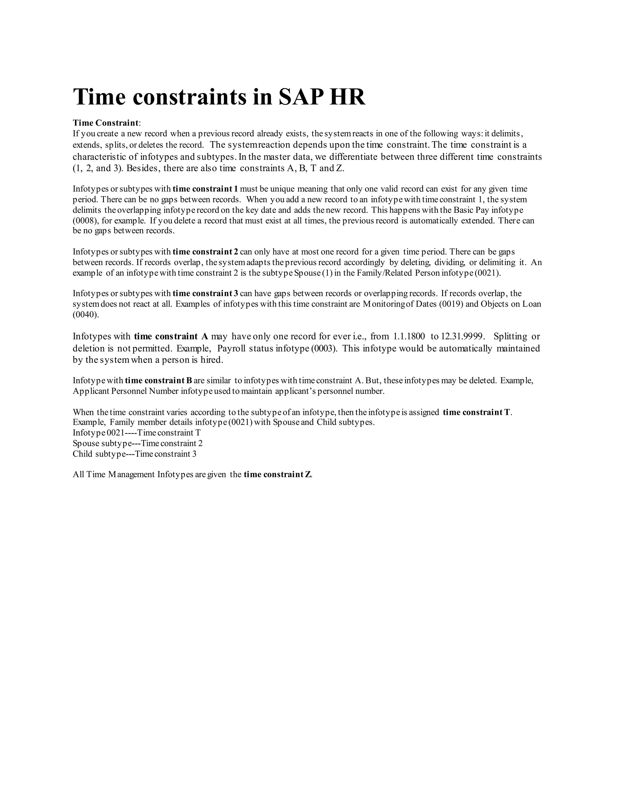 Time Constrainment Time constraint in sap hr | DOCX