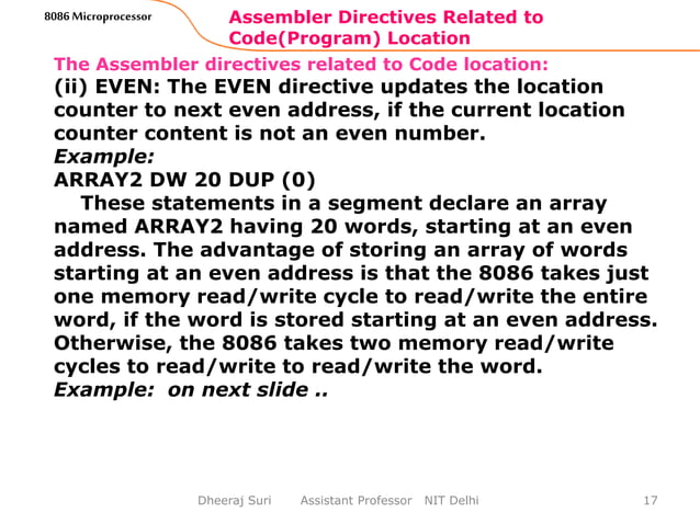 Time delay programs and assembler directives 8086 | PPTX