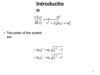 Introductio
n
n
s2
2
 2ns  2
n
R(s)
C(s)
• Two poles of the system
are
1
37
1
 2
 2
 n n
 n n
 