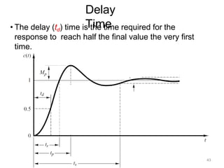 Delay
Time
• The delay (td) time is the time required for the
response to reach half the final value the very first
time.
43
 