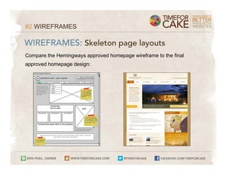 #2 WIREFRAMES

WIREFRAMES: Skeleton page layouts
Compare the Hemingways approved homepage wireframe to the final
approved homepage design:
 