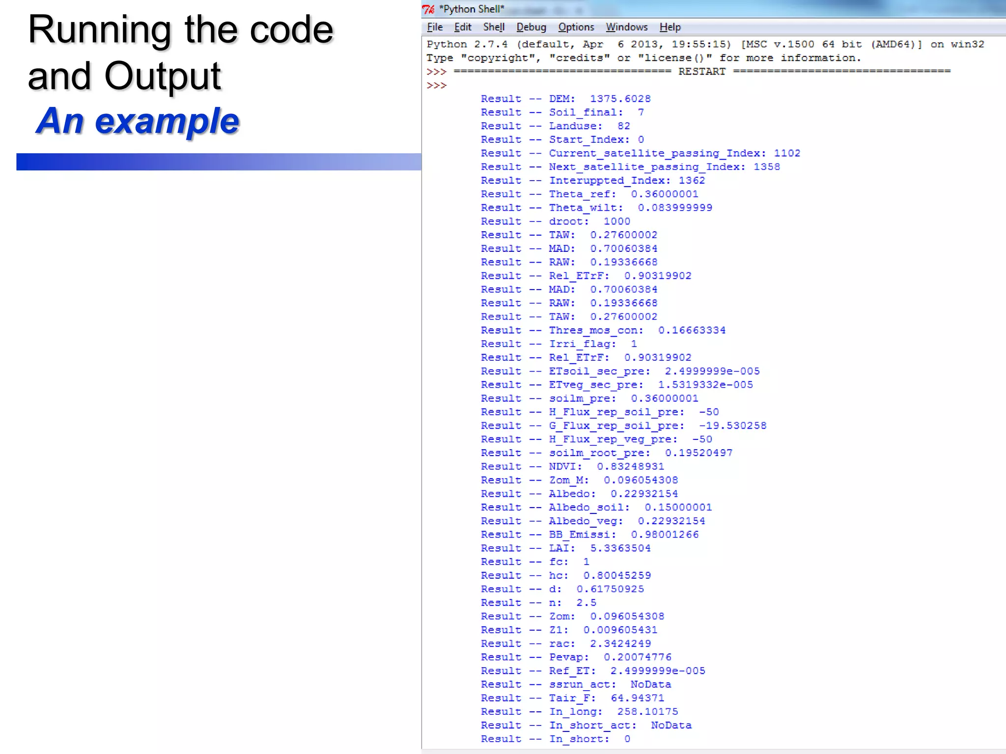 Running the code
and Output
An example
 