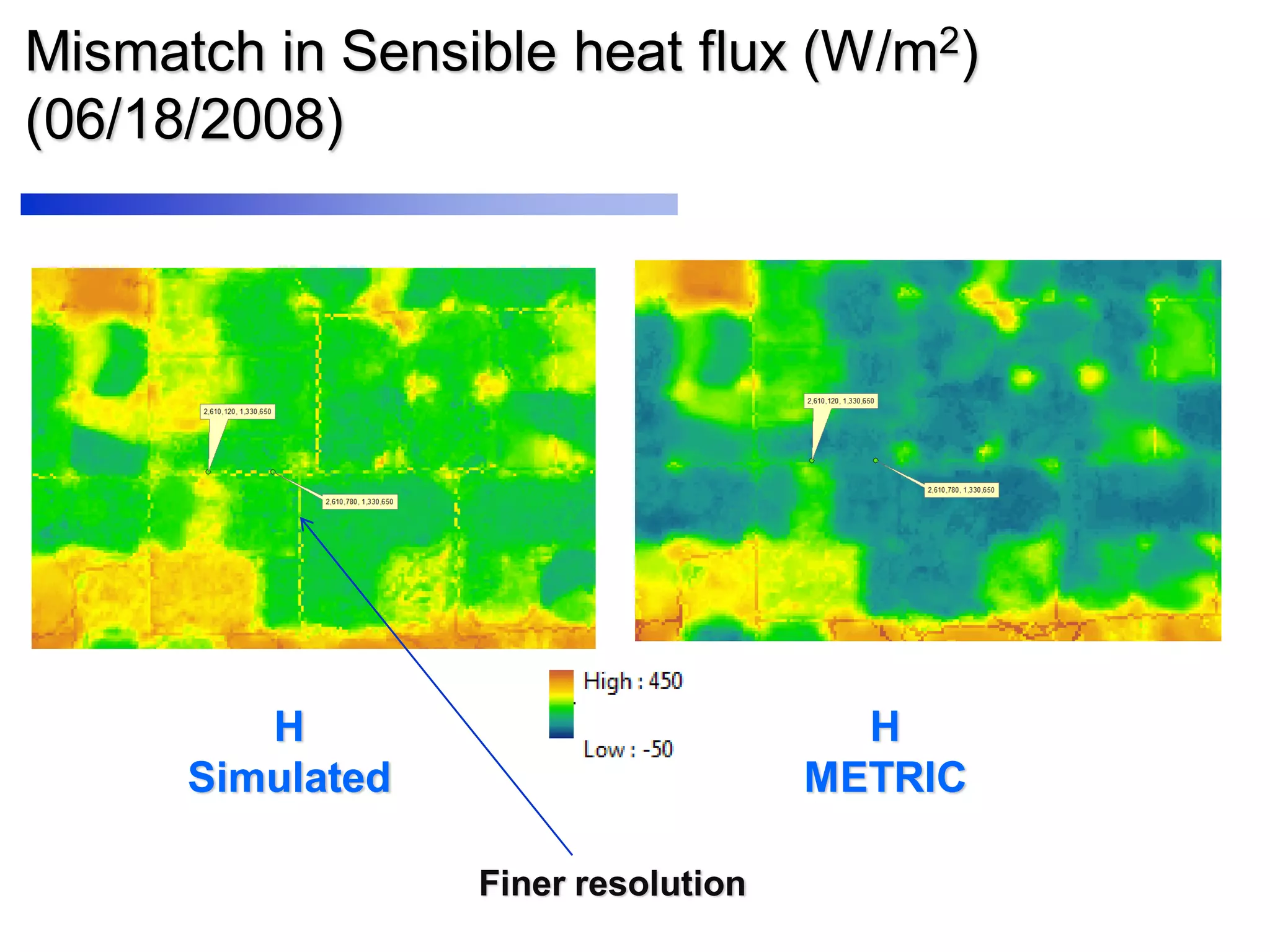 Mismatch in Sensible heat flux (W/m2)
(06/18/2008)
H
Simulated
H
METRIC
Finer resolution
 