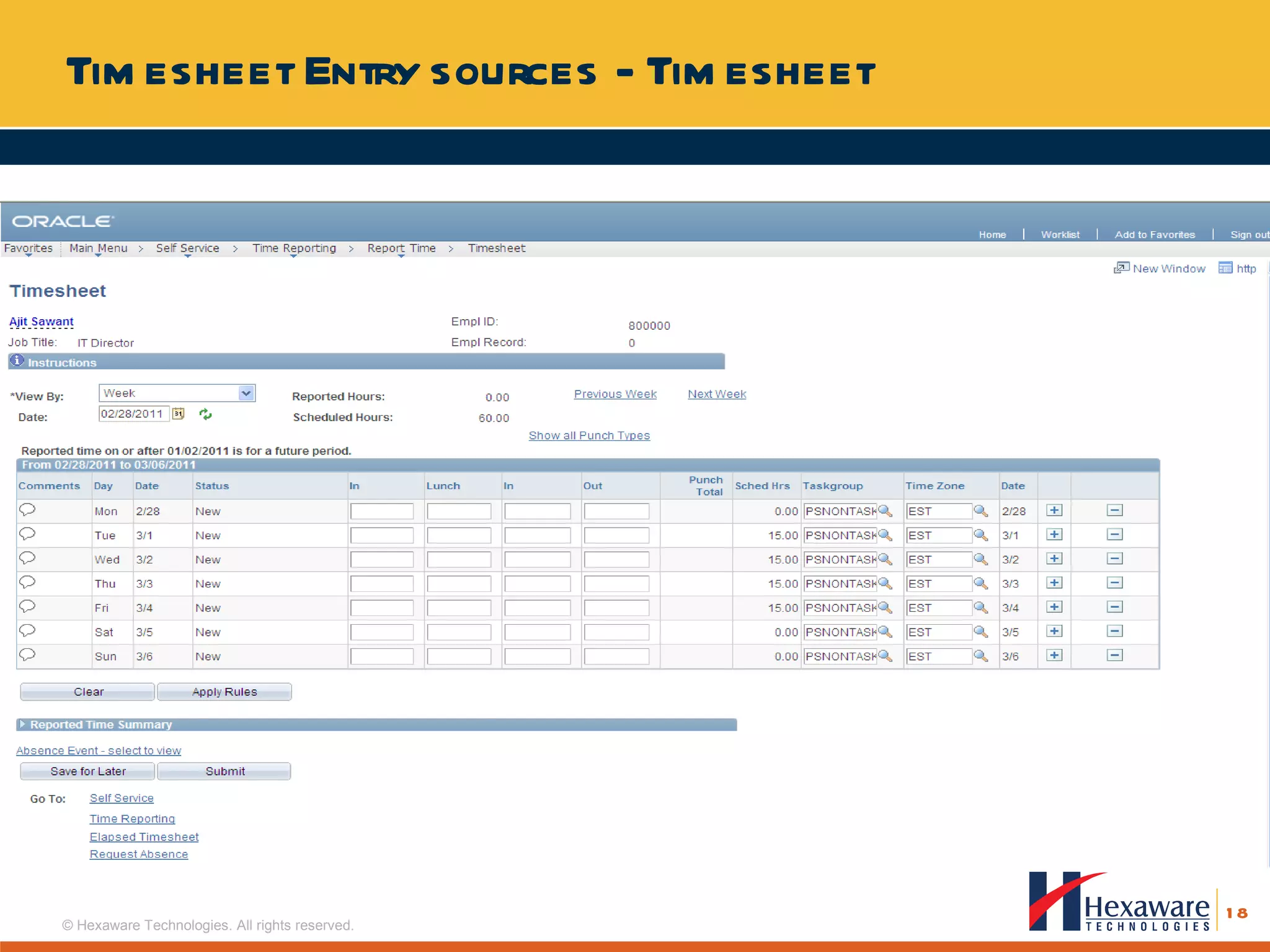 Timesheet Entry sources - Timesheet 
