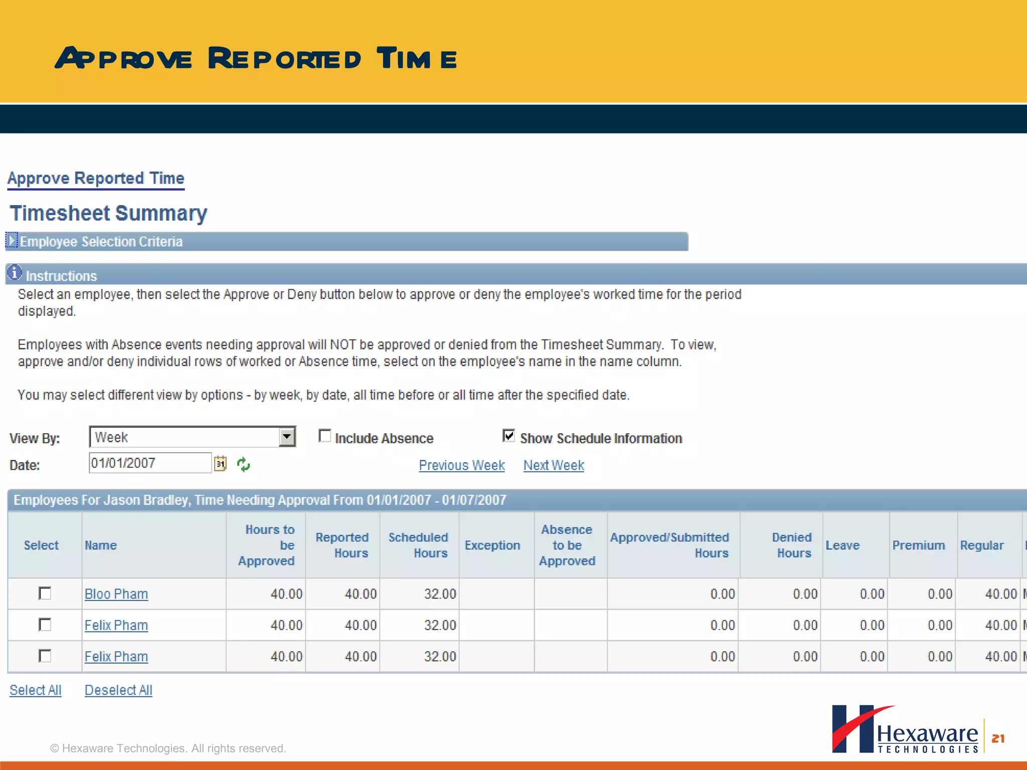 Approve Reported Time 