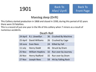 Timeline of mining accidents in south wales/Avon valley | PPTX