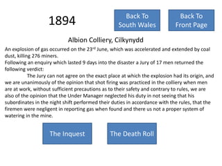 Timeline of mining accidents in south wales/Avon valley | PPTX