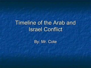 Timeline of the Arab andTimeline of the Arab and
Israel ConflictIsrael Conflict
By: Mr. CoteBy: Mr. Cote
 
