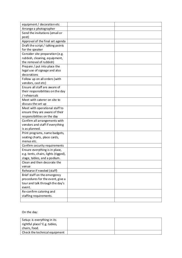 Timeline and checklist for event planning