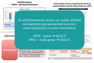 Os antiinflamatórios devem ser usados APENAS
nos pacientes que apresentam mais de 2
exacerbações/ano e muito sintomáticos
DPOC – grave ➔ GOLD C
DPOC – muito grave ➔ GOLD D
 