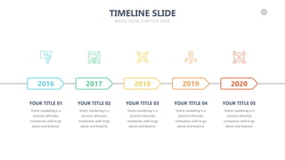 10
TIMELINE SLIDE
WRITE YOUR SUBTITLE HERE
2016 2017 2018 2019 2020
Green marketing is a
practice whereby
companies seek to go
above and beyond.
Green marketing is a
practice whereby
companies seek to go
above and beyond.
Green marketing is a
practice whereby
companies seek to go
above and beyond.
Green marketing is a
practice whereby
companies seek to go
above and beyond.
Green marketing is a
practice whereby
companies seek to go
above and beyond.
YOUR TITLE 01 YOUR TITLE 02 YOUR TITLE 03 YOUR TITLE 04 YOUR TITLE 05
 