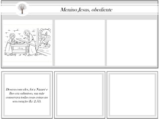 Desceu com eles, foi a Nazaré e
lhes era submisso, sua mãe
conservava todas essas coisas no
seu coração (Lc 2.51).
Menino Jesus, obediente
 