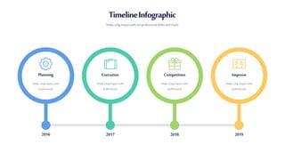 TimelineInfographic
Makeabigimpactwithourprofessionalslidesandcharts
2016 2017 2018 2019
Makeabigimpactwith
professional.
Planning
Makeabigimpactwith
professional.
Execution
Makeabigimpactwith
professional.
Competition
Makeabigimpactwith
professional.
Improve
 