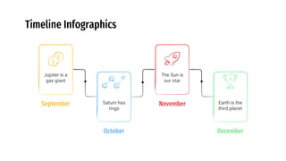Timeline Infographics
September
Jupiter is a
gas giant
The Sun is
our star
November
October
Saturn has
rings
December
Earth is the
third planet
 