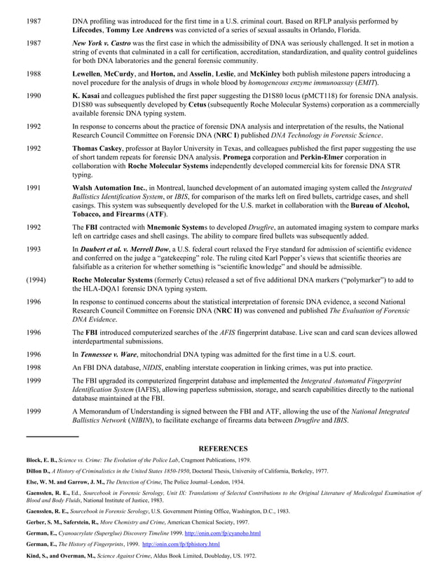 Forensic science timeline data sheet
