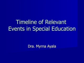 Timeline of Relevant  Events in Special Education Dra. Myrna Ayala 