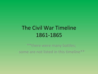 The Civil War Timeline 1861-1865 **there were many battles;  some are not listed in this timeline** 