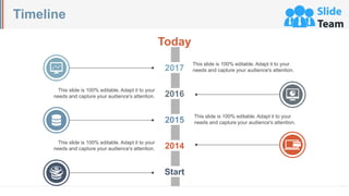 Timeline
2017
2016
2015
2014
Start
Today
This slide is 100% editable. Adapt it to your
needs and capture your audience's attention.
This slide is 100% editable. Adapt it to your
needs and capture your audience's attention.
This slide is 100% editable. Adapt it to your
needs and capture your audience's attention.
This slide is 100% editable. Adapt it to your
needs and capture your audience's attention.
 