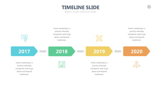 18
TIMELINE SLIDE
WRITE YOUR SUBTITLE HERE
2017 2019
2018
Green marketing is a
practice whereby
companies seek to go
above and beyond
traditional.
Green marketing is a
practice whereby
companies seek to go
above and beyond
traditional.
Green marketing is a
practice whereby
companies seek to go
above and beyond
traditional.
Green marketing is a
practice whereby
companies seek to go
above and beyond
traditional.
2020
 