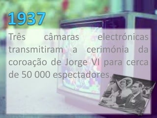 Três    câmaras    electrónicas
transmitiram a cerimónia da
coroação de Jorge VI para cerca
de 50 000 espectadores.
 