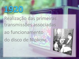 Realização das primeiras
transmissões associadas
ao funcionamento
do disco de Nipkow.
 