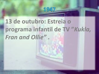13 de outubro: Estreia o
programa infantil de TV ”Kukla,
Fran and Ollie” .
 