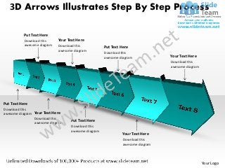3D Arrows Illustrates Step By Step Process

          Put Text Here
           Download this     Your Text Here
           awesome diagram   Download this            Put Text Here
                             awesome diagram
                                                      Download this
                                                      awesome diagram             Your Text Here
                                                                                  Download this
                                                                                  awesome diagram




Put Text Here
Download this
awesome diagram Your Text Here
                Download this
                awesome diagram
                                   Put Text Here
                                    Download this
                                    awesome diagram
                                                                Your Text Here
                                                                Download this
                                                                awesome diagram




                                                                                                    Your Logo
 